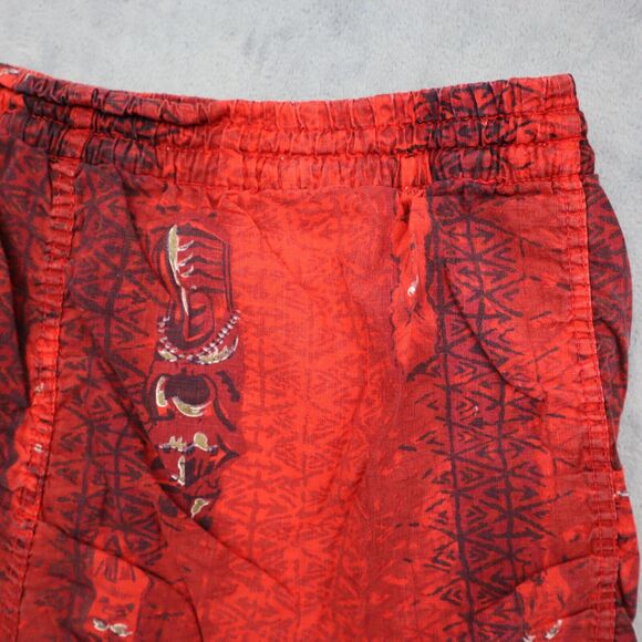 Swim Shorts Womens Red Elastic Waist Drawstring Button Pocket Graphic Print - Picture 10 of 14